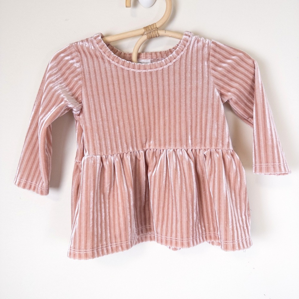 Petit Lem Baby Ribbed Velvet Peplum Top Baby Girl 6M Pink‎ Long Sleeve